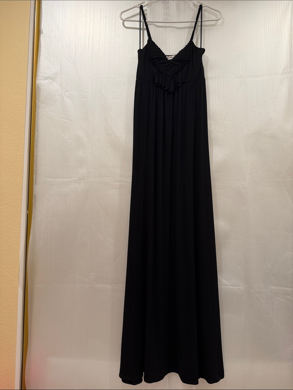 Sweetees Black Maxi Dress with Braided Fringe V Neck